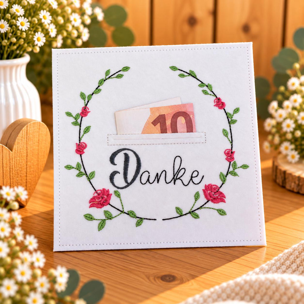 Wunscherfüller aus Filz, Gutschein Geschenk, Dankeschön Geschenk, Geldgeschenk Verpackung, Filz Geschenk, Blumenkranz, kleine Aufmerksamkeit