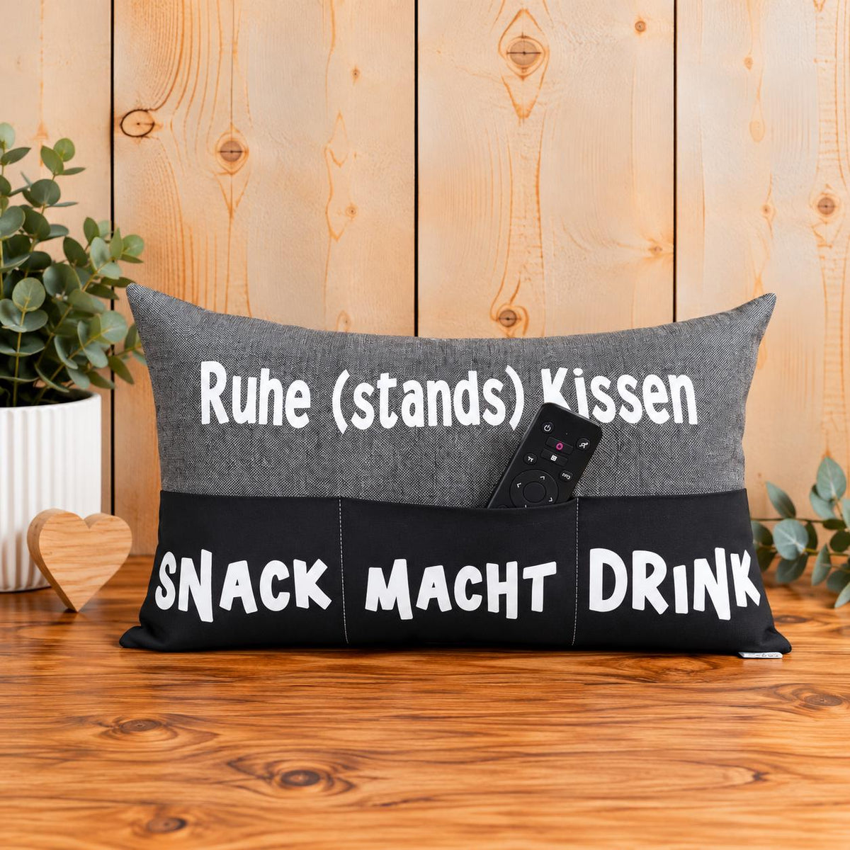 Ruhestandskissen mit Einstecktaschen, Snackkissen 25x40 cm, Kissen für Snacks Getränke und Fernbedienung, Couchkissen mit Fächern