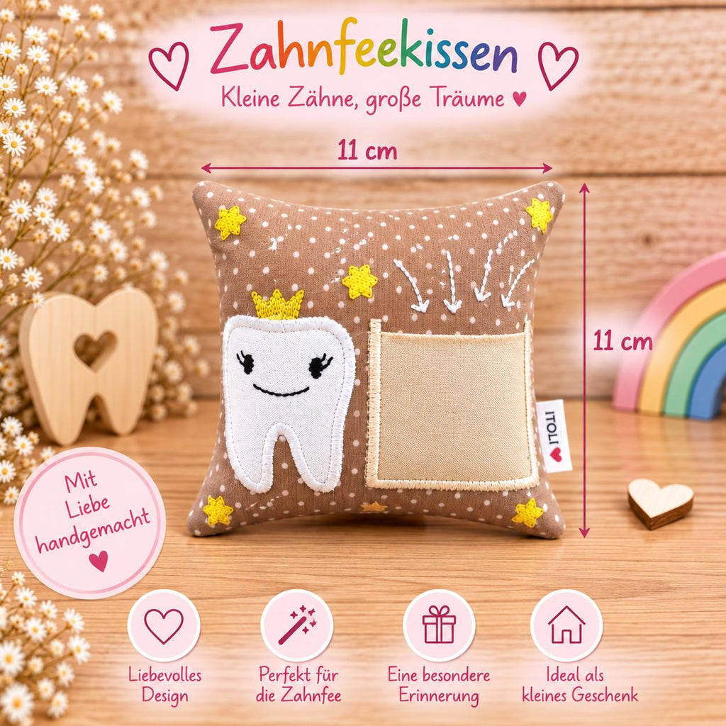 Zahnfeekissen, Zahnfee Kissen für Kinder, Zahnkissen mit Zahntasche, Zahnfee Geschenk, Milchzahn Kissen, handgemacht, Geschenk für Kinder