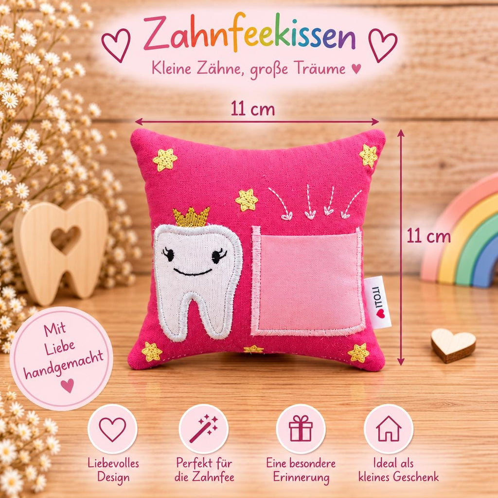 Zahnfeekissen, Zahnfee Kissen für Kinder, Zahnkissen mit Zahntasche, Zahnfee Geschenk, Milchzahn Kissen, handgemacht, Geschenk für Mädchen