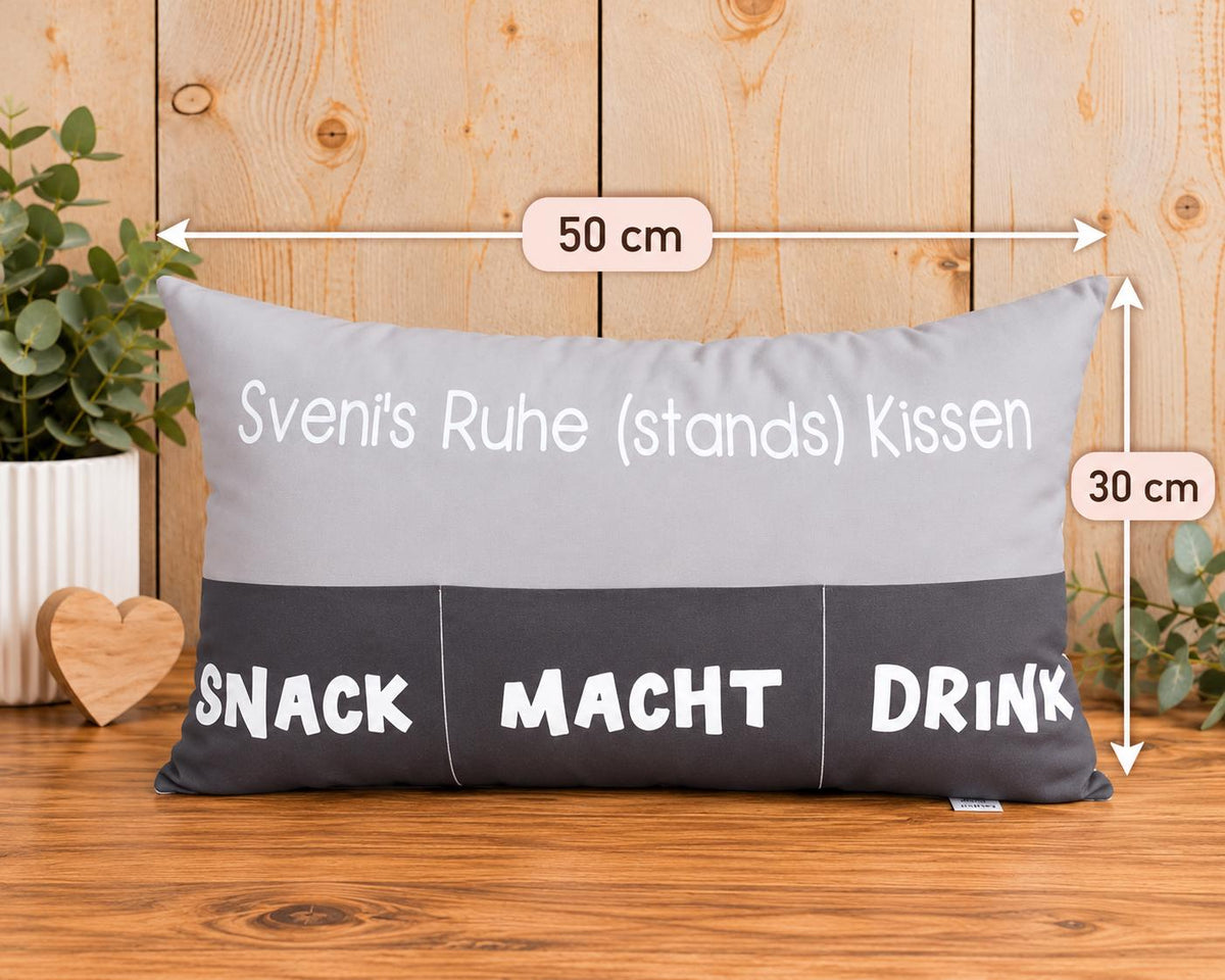 Kissen mit Einstecktaschen, besondere Geschenkidee, praktisches Kuschelkissen, Snackkissen mit Taschen, Ruhestandskissen