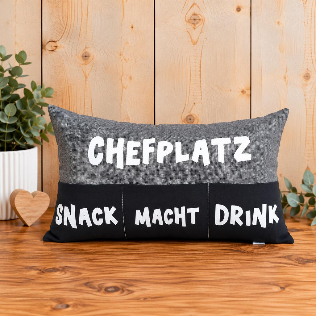CHEFPLATZ Kissen mit Einstecktaschen, besondere Geschenkidee, Kissen mit Taschen, individuelles Geschenk für Sie & Ihn, Kuschelkissen