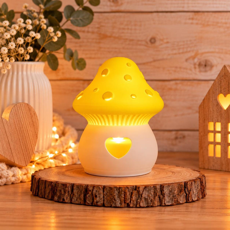LED Pilzlampe aus PLA – gemütliche Dekolampe mit Herzlicht und LED-Teelicht