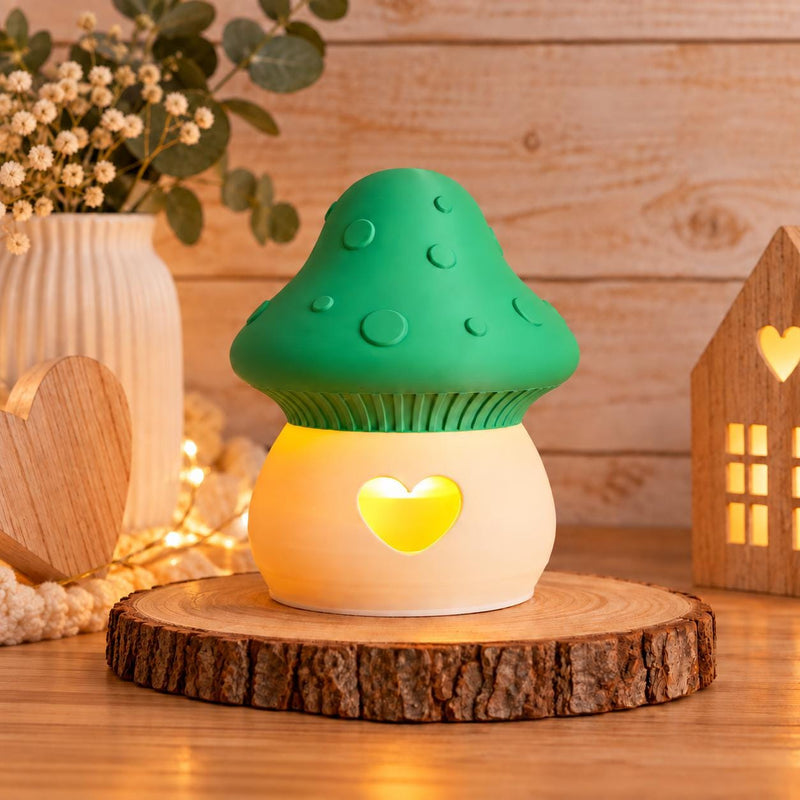 LED Pilzlampe aus PLA mit Herzlicht – Dekolampe mit LED Teelicht | Süße Pilz-Lampe als Geschenk