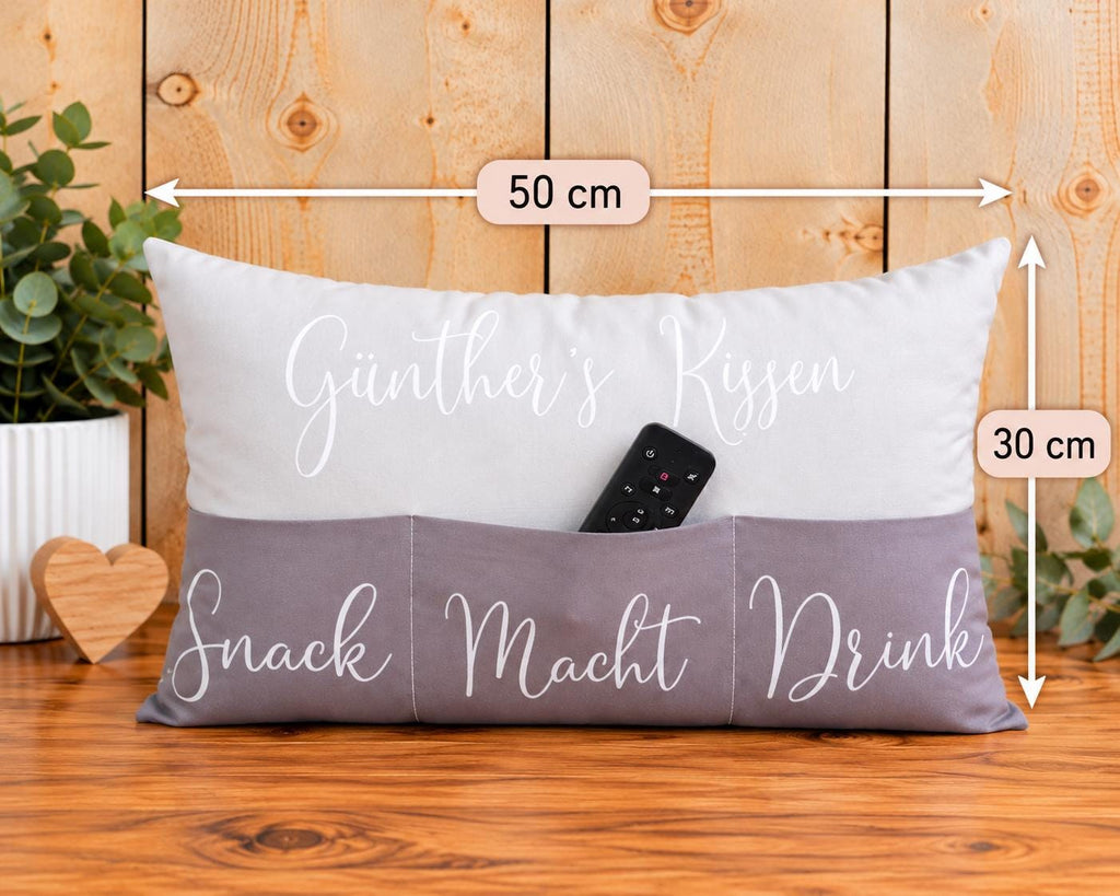 Kissen mit Einstecktaschen, besondere Geschenkidee, praktisches Kuschelkissen, Snackkissen mit Taschen, Ruhestandskissen