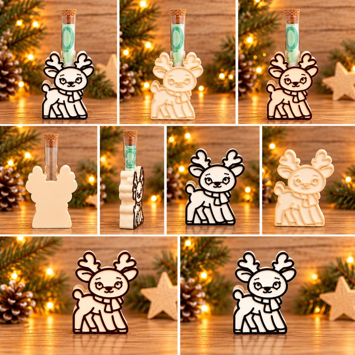 Rentier Reagenzglas Halter STL & 3MF, 3D Druckdatei für Geldgeschenke, Weihnachtsdeko, kommerzielle Lizenz inklusive