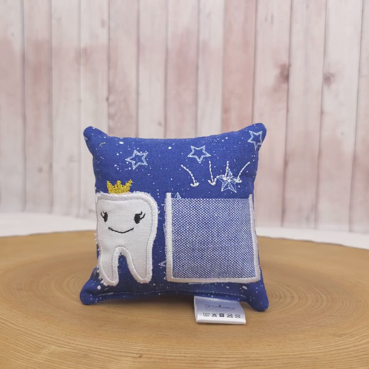 Zahnfee Kissen, Zahnfeekissen mit Sternen, Milchzahn Kissen mit Zahntasche, Zahnfee Geschenk für Kinder, handgemacht