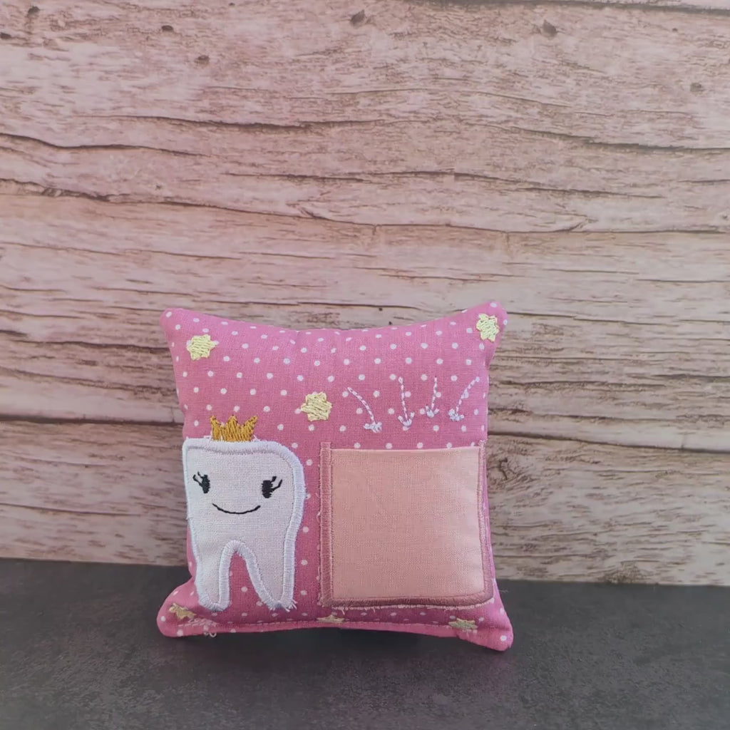 Zahnfeekissen altrosa 11×11 cm – Handgemacht mit Tasche | Zahnfee Geschenk für Kinder