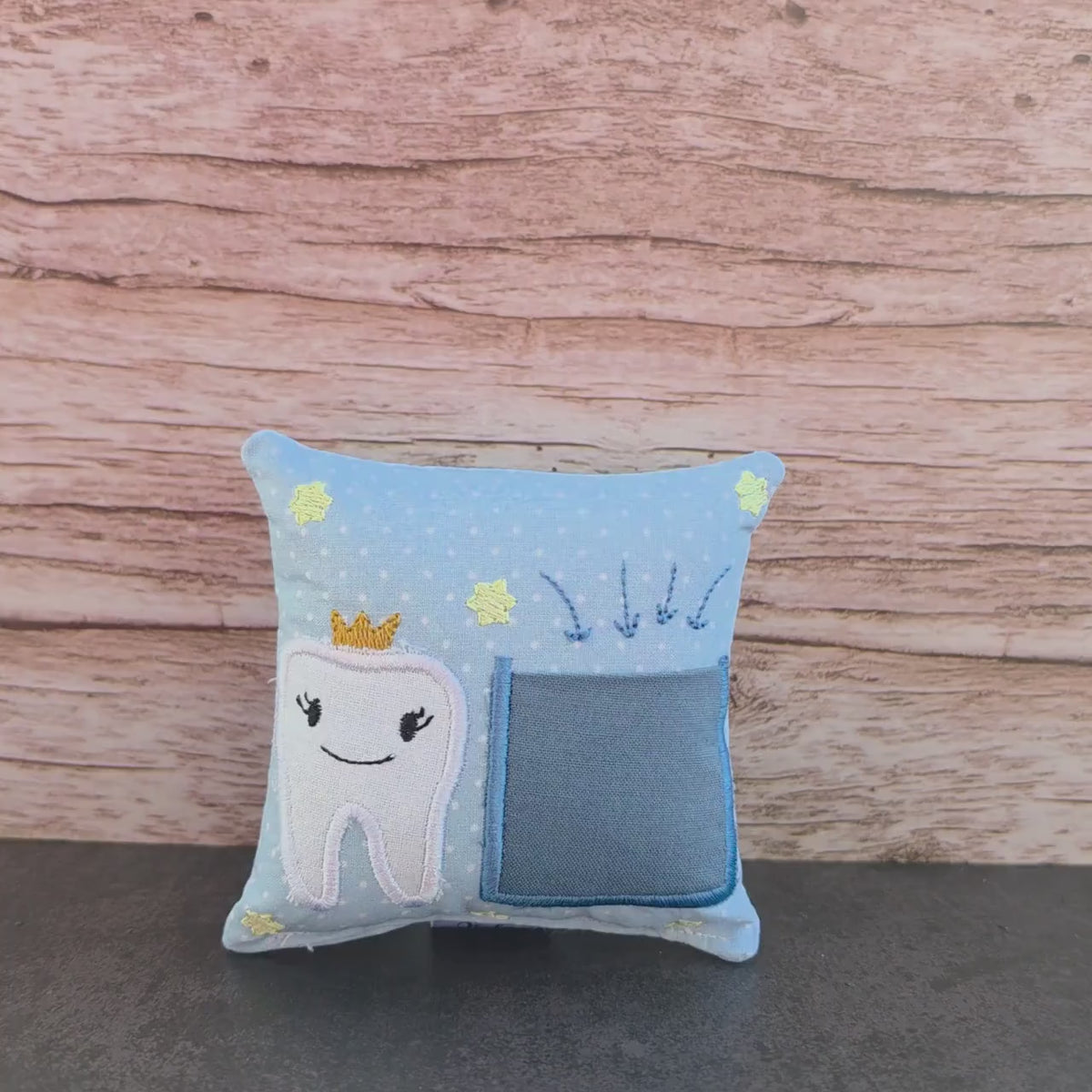 Zahnfeekissen hellblau 11×11 cm – Handgemacht mit Tasche | Zahnfee Geschenk für Kinder