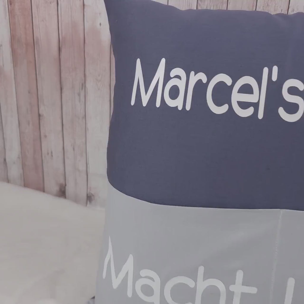 Personalisiertes Kissen mit Einstecktaschen, Namenskissen 40x40 cm, Handy Kissen mit Taschen, Geschenk für Männer und Frauen
