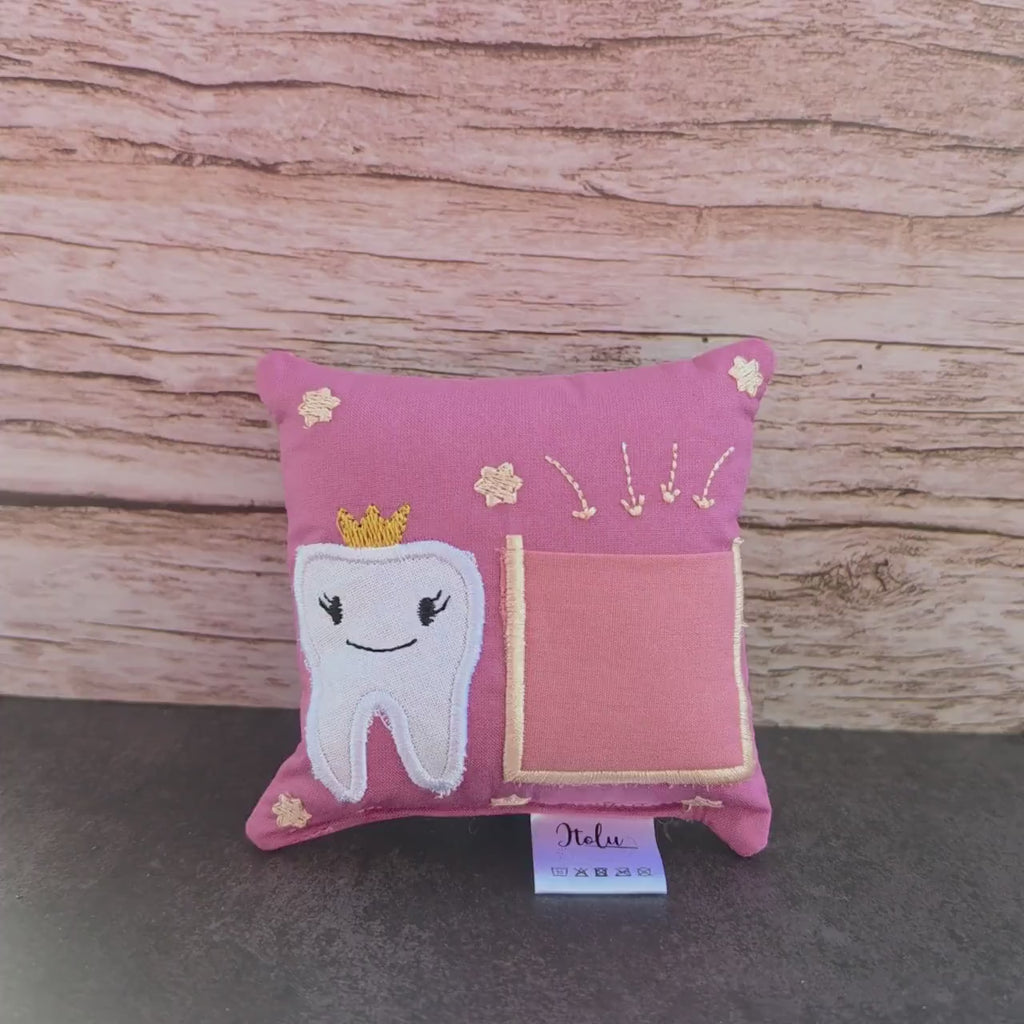 Zahnfeekissen altrosa 11×11 cm – Handgemacht mit Tasche | Zahnfee Geschenk für Kinder