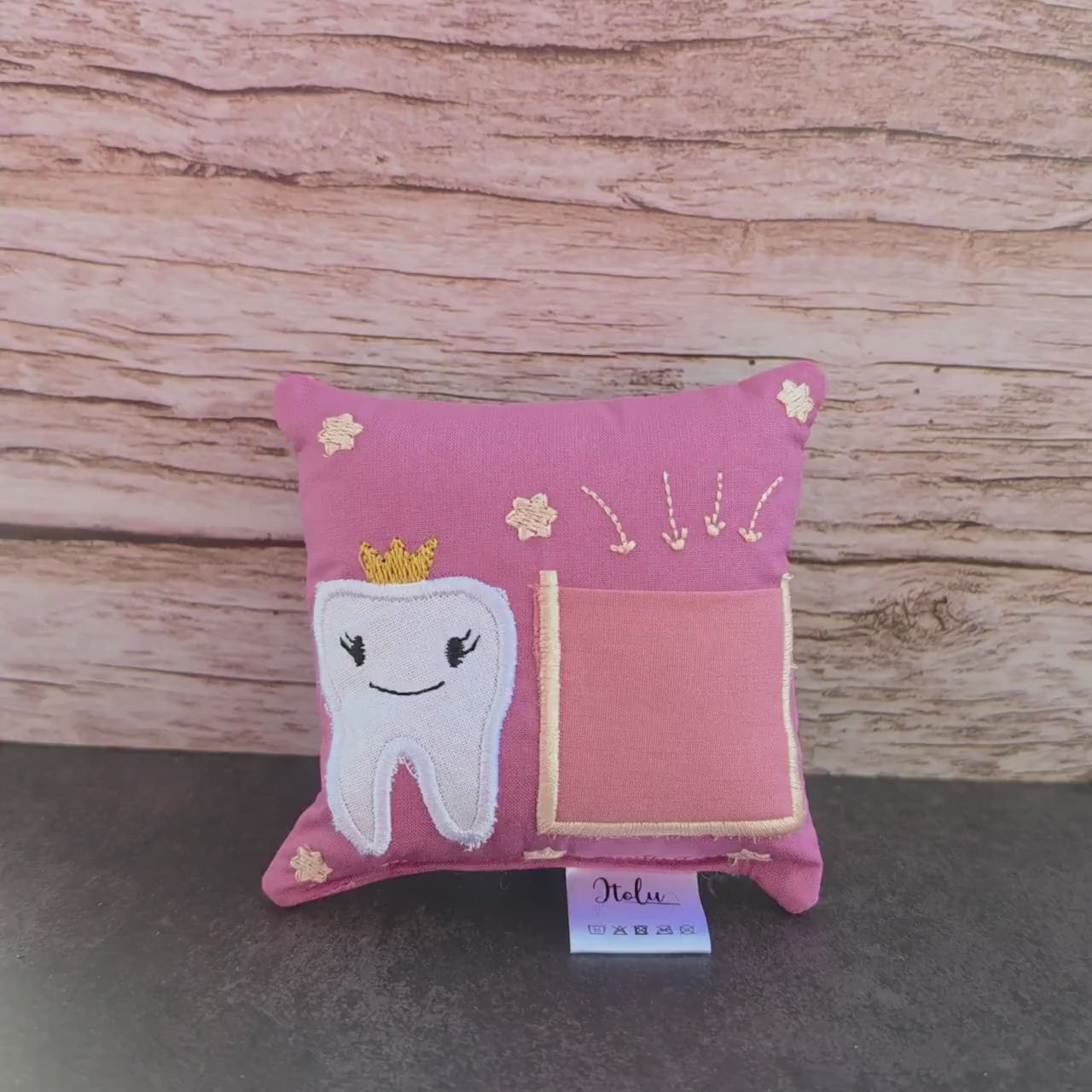 Zahnfeekissen altrosa 11×11 cm – Handgemacht mit Tasche | Zahnfee Geschenk für Kinder