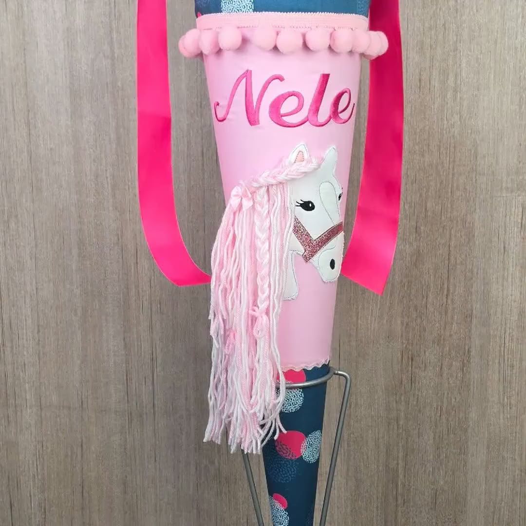 Schultüte passend zum Ergobag PhantBärsiewelt , Pferde Schultüte personalisiert, Stoff Zuckertüte Mädchen, Einschulung