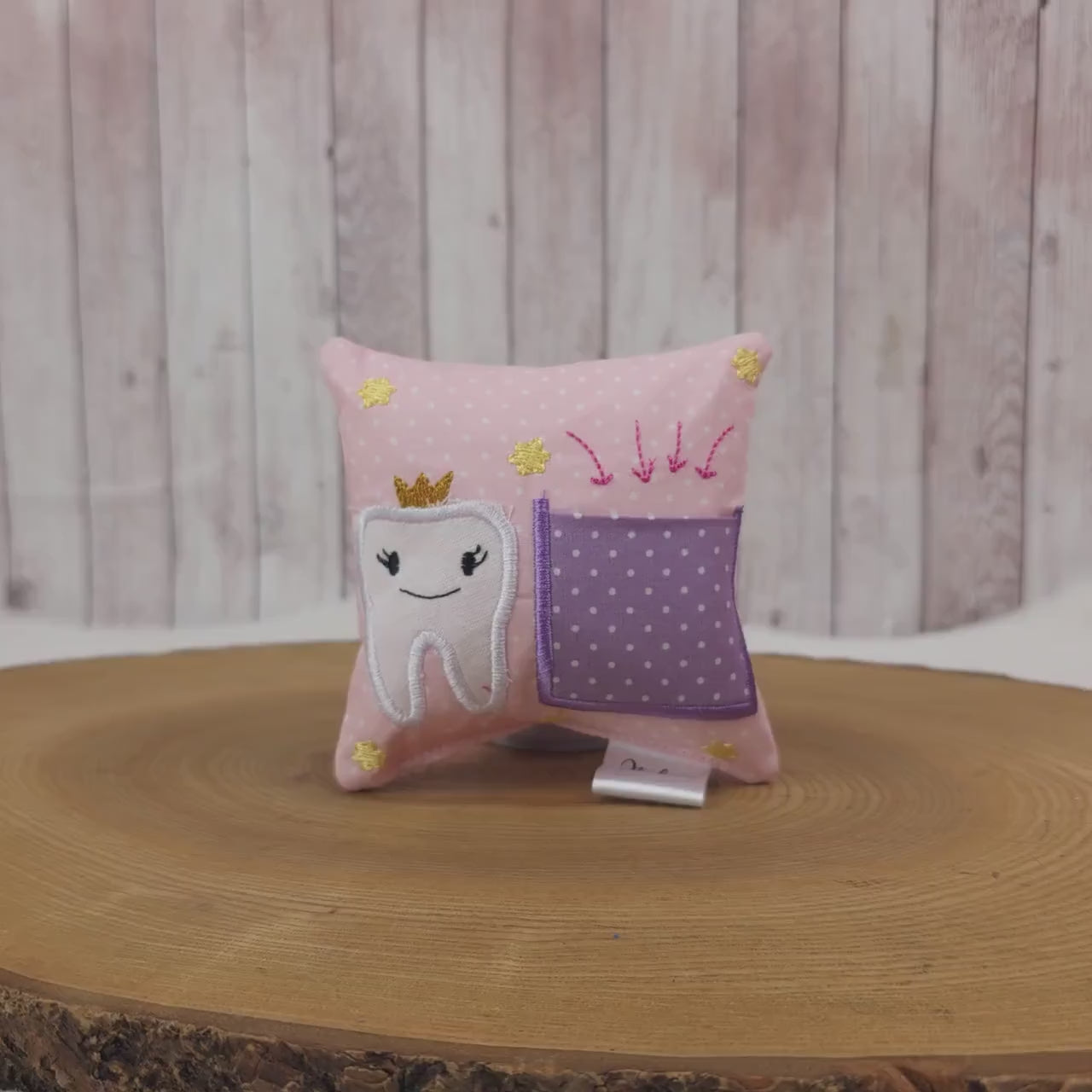 Zahnfeekissen rosa 11×11 cm – Handgemacht mit Tasche | Zahnfee Geschenk für Kinder