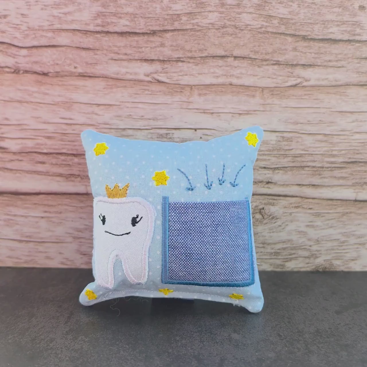 Zahnfeekissen hellblau 11×11 cm – Handgemacht mit Tasche | Zahnfee Geschenk für Kinder