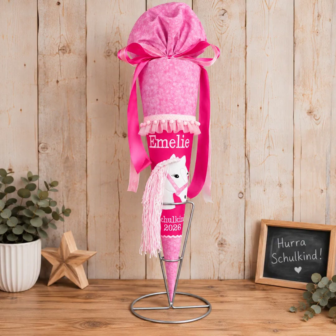 Schultüte Pferd Mädchen personalisiert mit Name Zuckertüte rosa Pferde Schultüte zur Einschulung