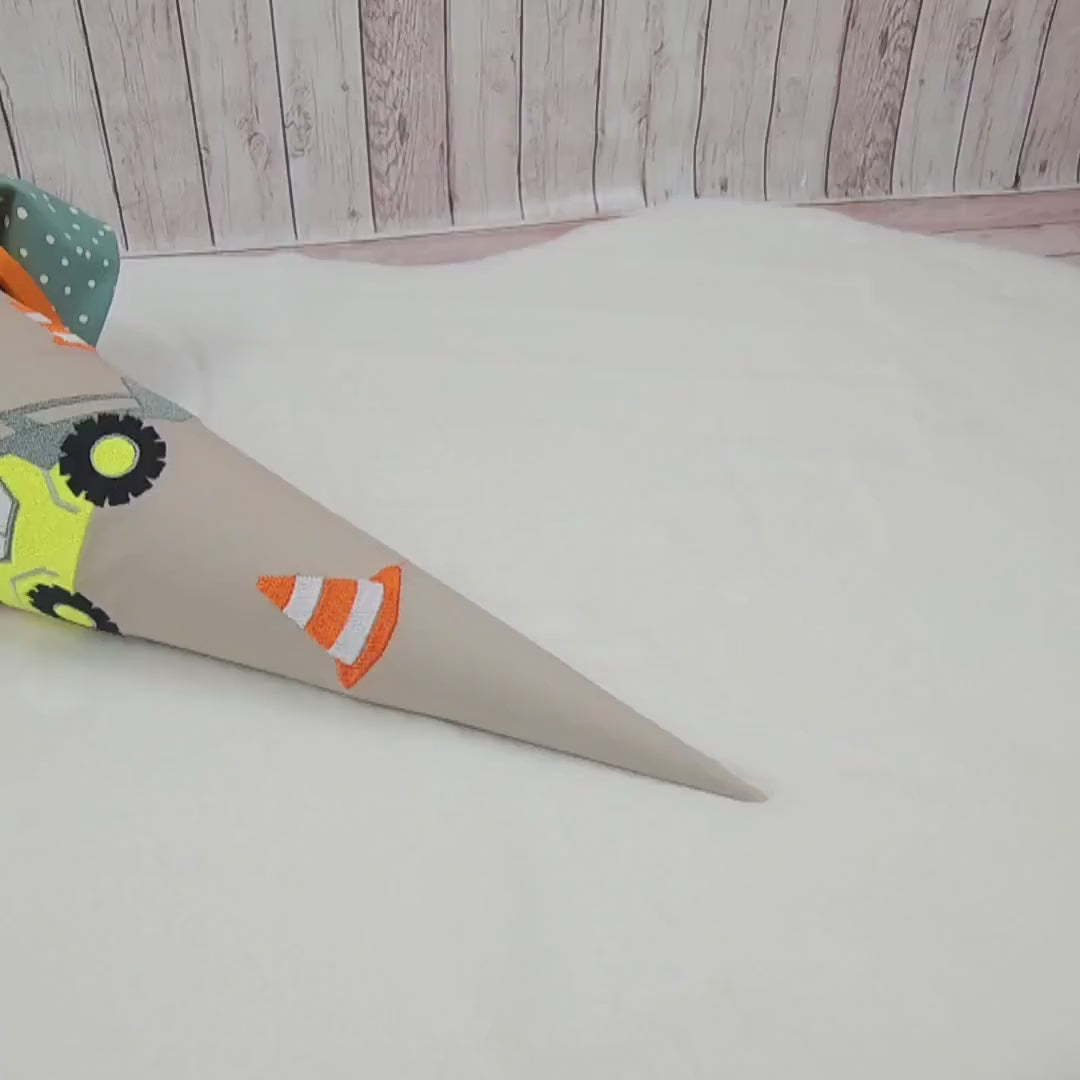 Kindergartentüte Baustelle personalisiert mit Namen, Stoff Kindergartentüte für Jungen, Zuckertüte Kindergarten, Bagger