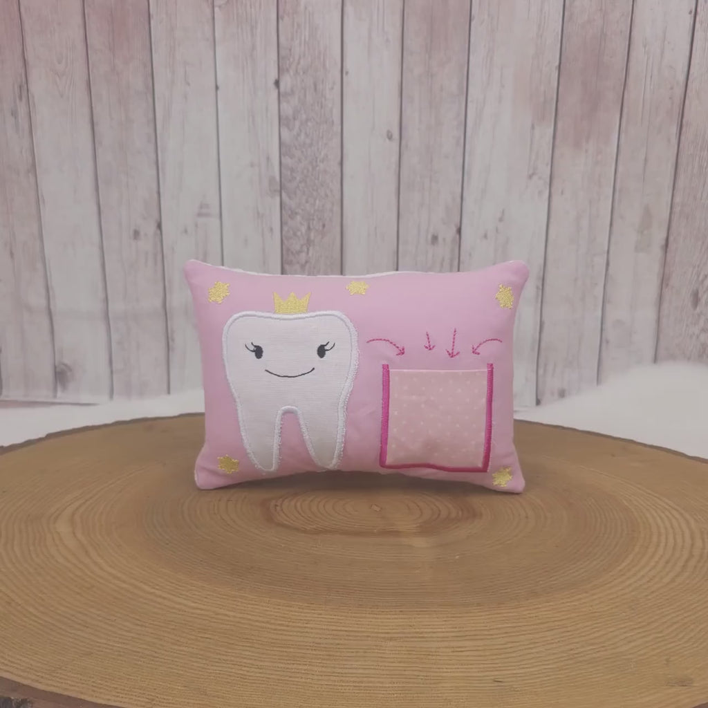 Zahnfeekissen, Zahnfee Kissen für Kinder, Zahnkissen mit Zahntasche, Zahnfee Geschenk, Milchzahn Kissen, Geschenk für Mädchen, handgemacht
