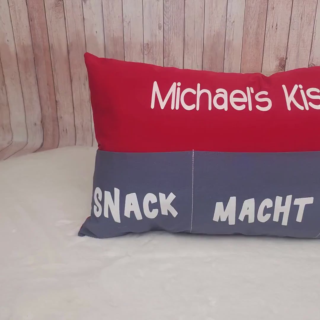 Personalisiertes Kissen mit Einstecktaschen, Geschenkidee für Sie & Ihn, Snackkissen, Kuschelkissen mit Taschen, individuelles Geschenk